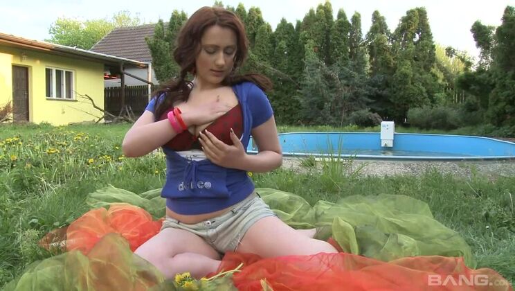 Awesome brunette whore in passionate masturbation porn video in outdoor