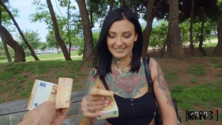Incredible tattooed youthful slut Adel Asanty making guy happy by giving an amazing handjob out-of-doors
