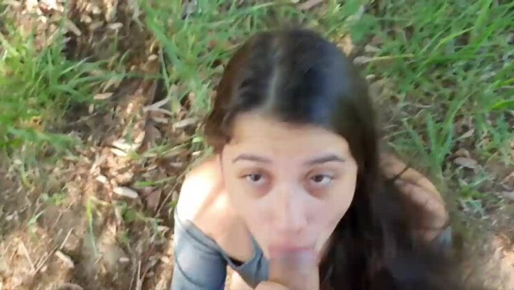 Blowjob and risky fuck on the trail until I come in the new girl's mouth