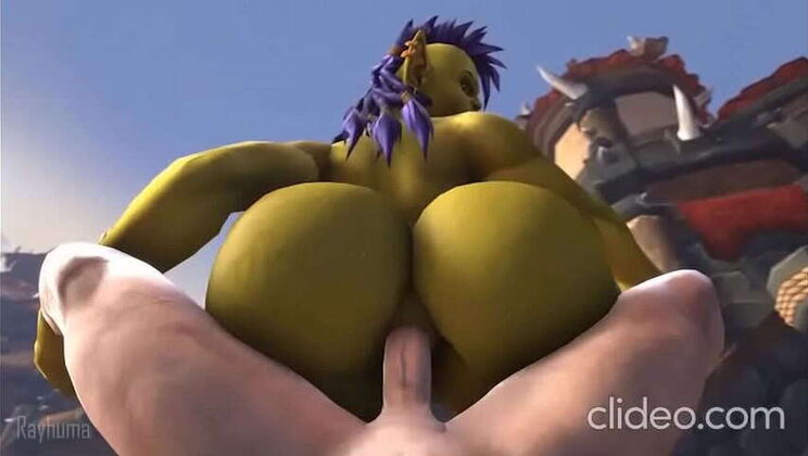 Curvy orc lady rides human man's thick cock