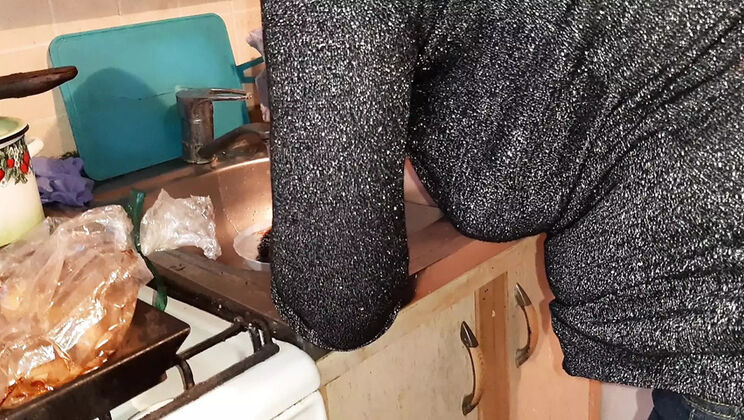 Secret Lesbian Masturbation in Kitchen - Step Mom Almost Catches Me!