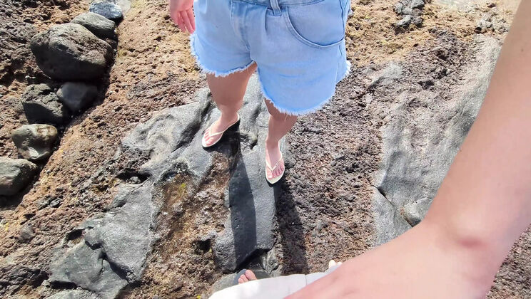 POV: Redhead GF Sucks My Cock on the Beach - Risky Public Blowjob & Cum in Mouth (Italian Amateur)
