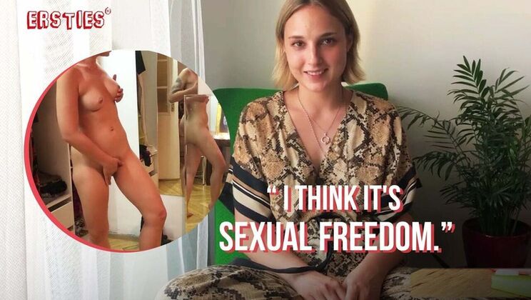 Hot Blonde German Amateur Ophelia Masturbates in Front of Mirror - Big Natural Tits & Hairy Pussy Close-Up