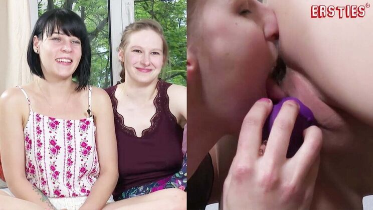 German Amateur Lesbians Toying Their Shaved Pussies - Big Tits & Dildo Action