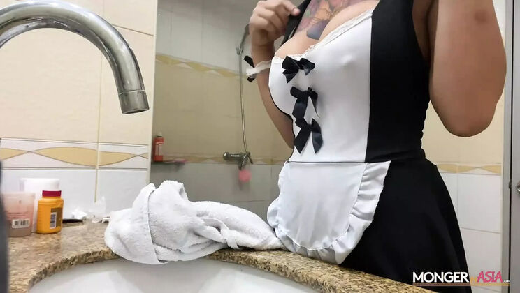 Busty Asian Maid Fucks Hard with 9 Inch Cock - Juicy Pussy Action