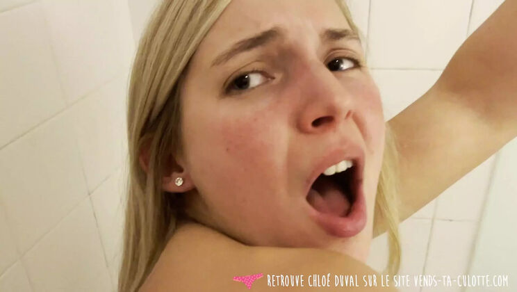 Hot French blonde Chloe Duval gets naked and fucked hard in shower - homemade POV