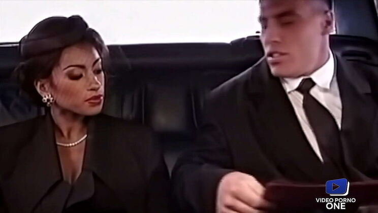 Sexy French brunette Julia Channel gets car fuck in lingerie