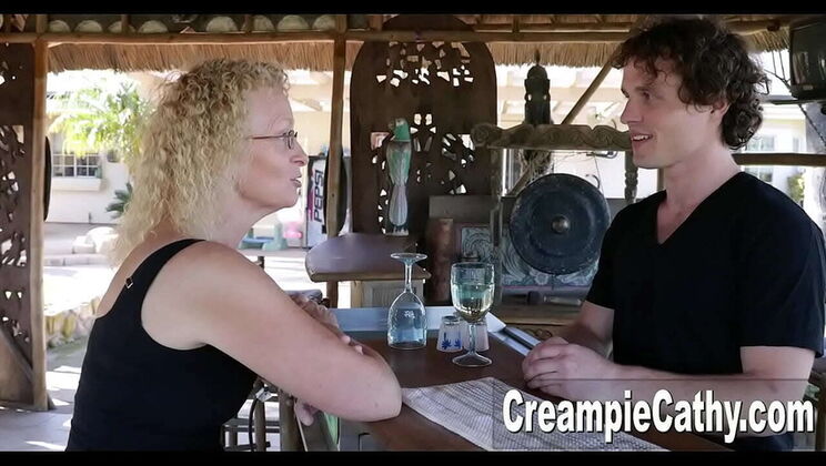 Blonde MILF Cougar Takes Young Guy's Cream in Public