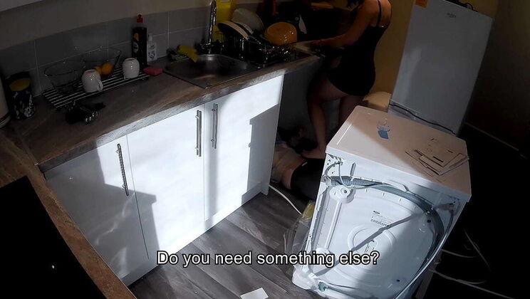 Hot housewife Sofie Lund fucks plumber Otto Holm in kitchen - cheating wife creampie