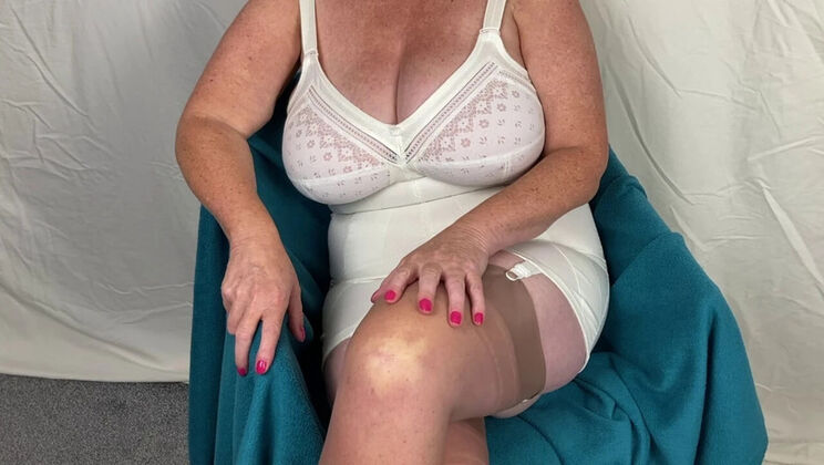Hot Mature Granny Shows Off Her Big Natural Tits in Vintage Corset & Stockings - Foot Fetish Fun