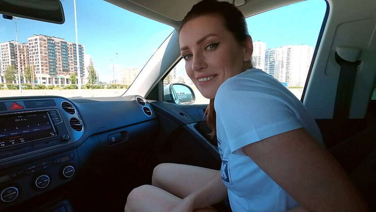 Luna Roulette Swallows Cum in Car - Public Blowjob & Parking Lot Fun