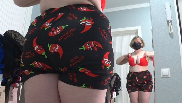 Curvy MILF with Huge Tits Tries on Sexy Bras & Panties - Big Ass Bounces in Mirror