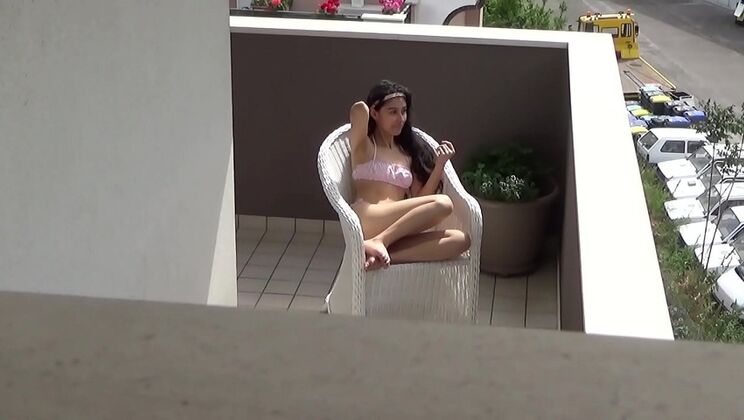Hot Teen Neighbor Caught Masturbating On Balcony - Spy POV