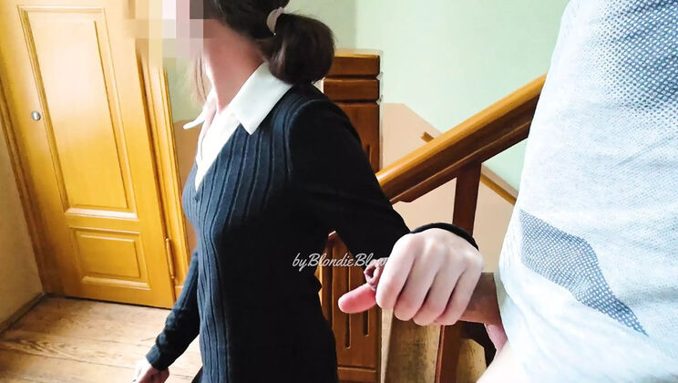 Amateur Teen Sucking Cock on Stairs - Homemade Blowjob in 4K