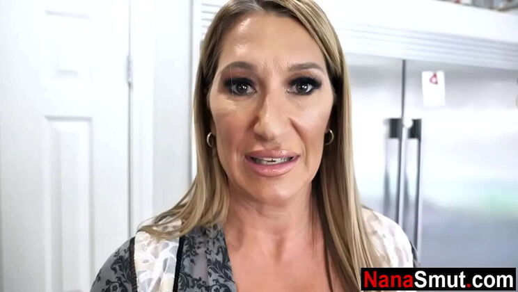 Hot step granny Sloan Rider gives blowjob to stepgrandson David Lee