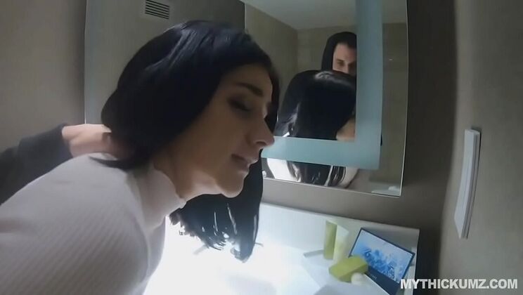 Thick Teen Violet Rain Gagging Deepthroat Blowjob in Bathroom Quickie