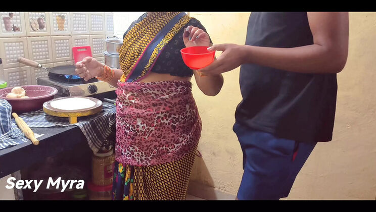 Desi Aunty Blowjob and Cumshot in Kitchen - Sexy Myra Fucks Stepson