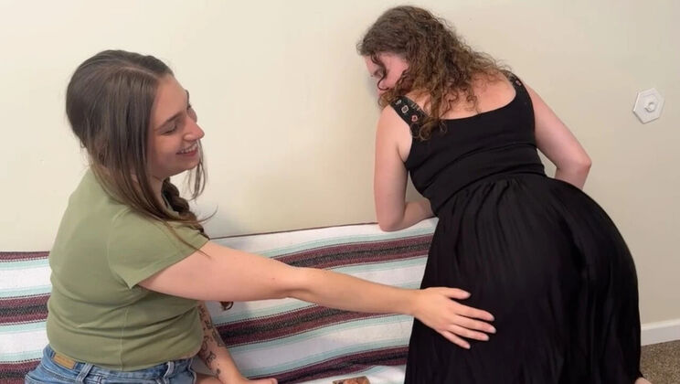 Two Hot Lesbians Play Strip Game with Giant Boobs and Sex Toys