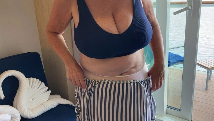 Mrs Mature Amateur Shows Big Natural Tits in Sheer Panties and Feet Action