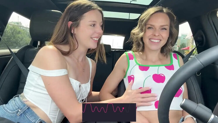 Nadia Foxx & Serenity Cox Remote Control Lush Vibrator Orgasm in Car Drive Thru