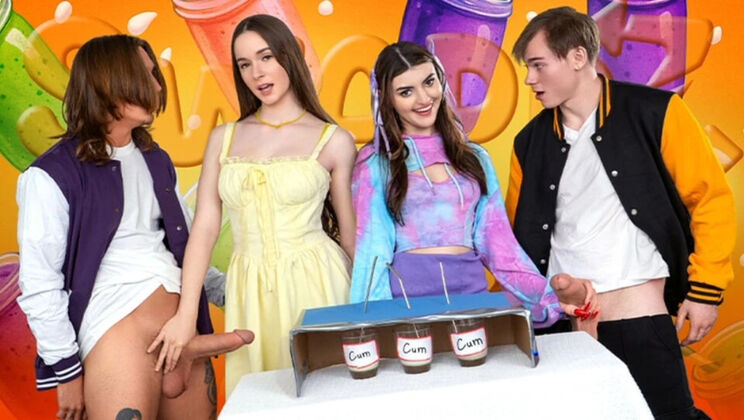 Hazel Moore Viral Cum Smoothie Challenge - BFFs Caught in Steamy 4K Fuck