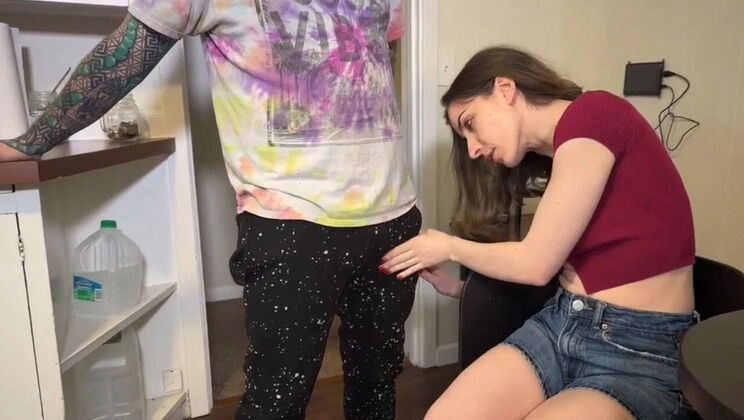 Skinny Teen Brunette Humiliates Boyfriend's Tiny Flaccid Cock Handjob