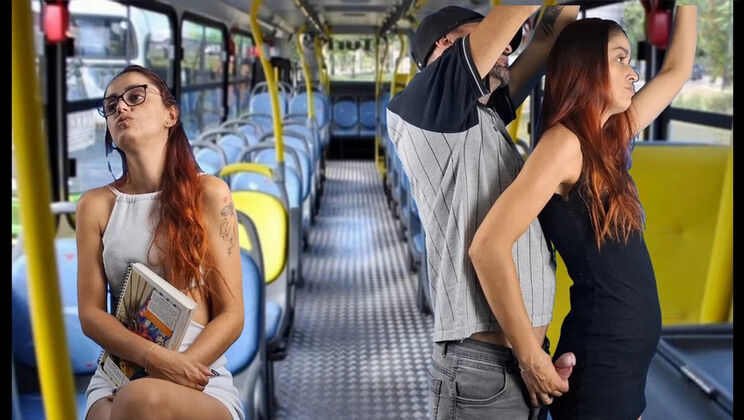 Public Bus Sex with Teen Redhead Skinny Brazilian - Blowjob, Handjob, Cumshot in Uniform