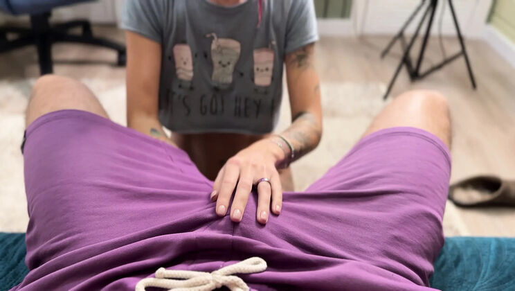 Sandy Sexy Intense Handjob Blocking Chris's Big Cock 5 Days No Cum HD 4K Close-Up