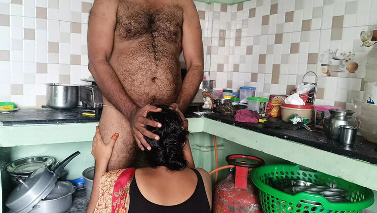 Indian Housewife Cheats On Husband With Neighbor - Sucking In Kitchen While He's Away