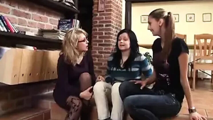 Lesbian Threesome Pick Up: Busty Brunette Fucked Hard at Home