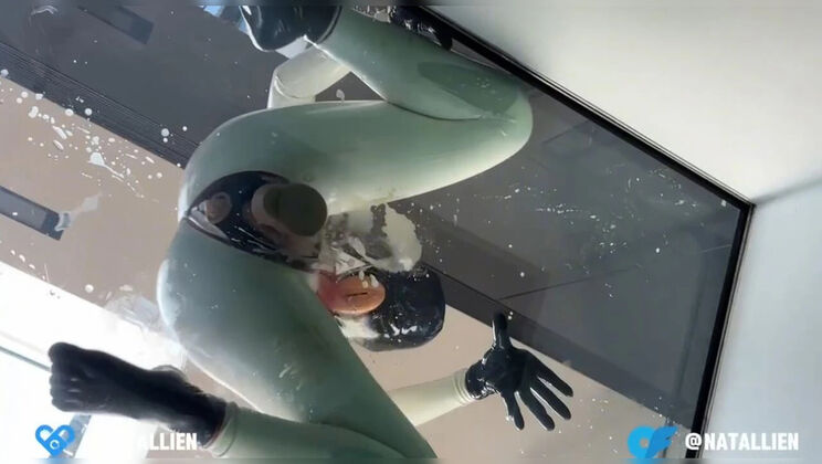 Natallien's Latex Suit Creamy Dildo Fuck - BDSM Creampie & Orgasm