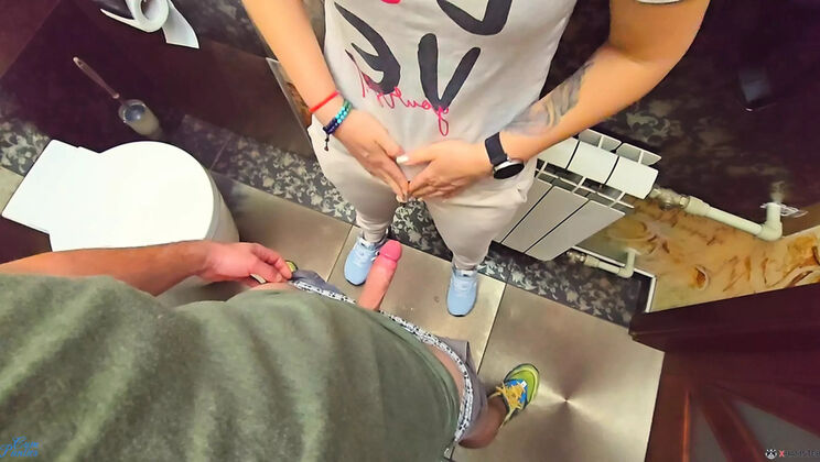 Amateur MILF Gets Stranger Cum in Panties - Restaurant Toilet Creampie Close-Up