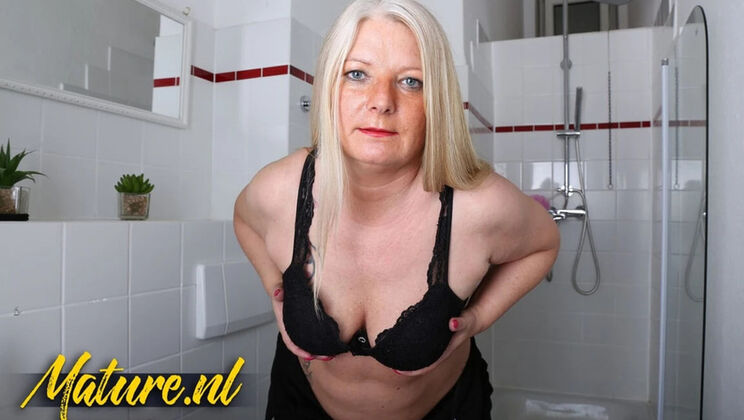 German MILF Rosella Extrem Solo Shower Masturbation - Blonde Mature Pussy Rubbing