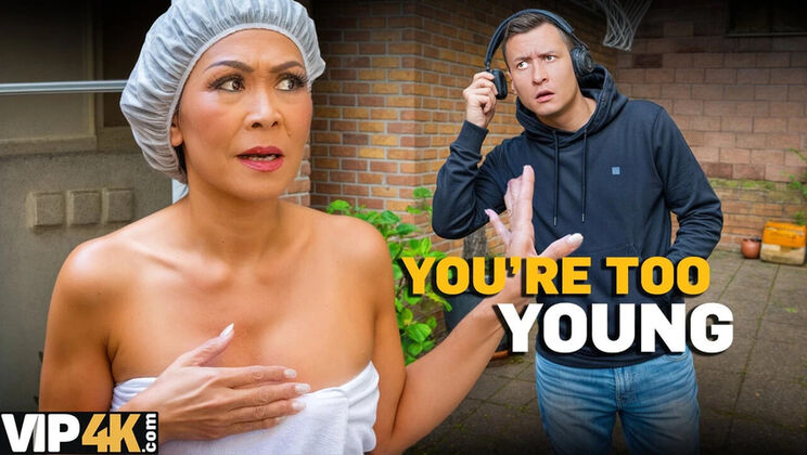 Hot Asian Cougar Rides Young Czech Neighbor's Big White Cock in HD