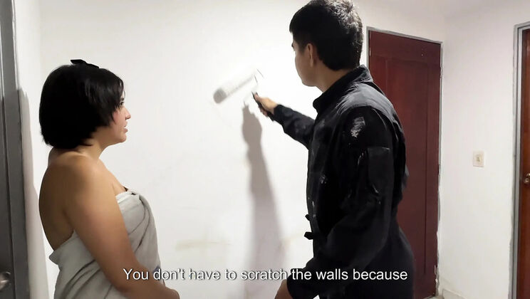 Sexy Latina Painter Fucks Horny Housewife Hard - Blowjob & Missionary with Big Ass Orgasm