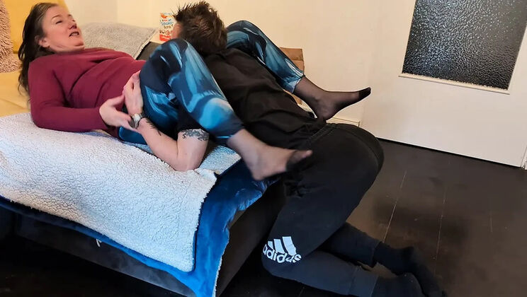 German Stepmom Sniffs Pussy & Foot Worship - Hairy Mature & Young Son