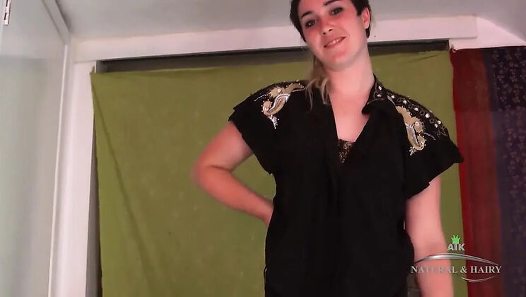 Hairy Brunette Babe Fingering Her Tiny Tits and Fucking with a Sex Toy