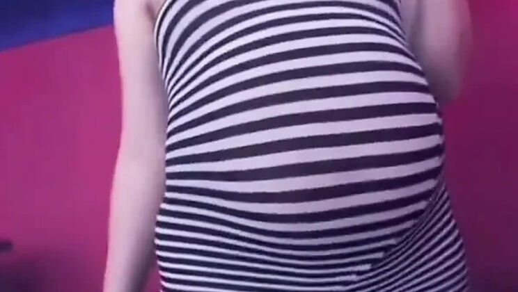 Pretty pregnant brunette pole dancer gets facial fuck in vintage POV