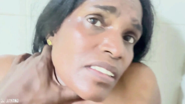 Desi Tamil MILF Janaki Rough Bathroom Sex - Hardcore Doggy & Cum on Face