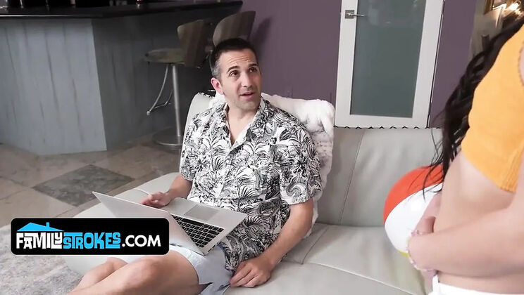 Stepdad Stressed Relief with Stepdaughters Sharing His Big Cock - Spring Break Threesome Blowjob & Cum in Mouth