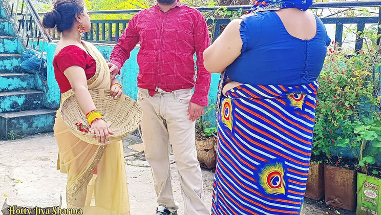 Desi Family Threesome: Step Son Fucks Stepmom and Wife in Outdoor Public Sex - Hot Jiya Sharmaa