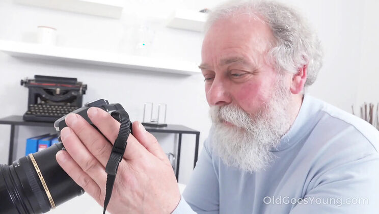 Grey Haired Old Man Seduces Brunette Babe For Hot Sex On Camera - Blowjob, Doggy Style & Cum In Mouth