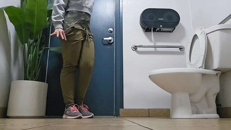 Nerdy Faery Pissing In Public Toilet Close-Up - Petite Canadian Babe With Colored Hair