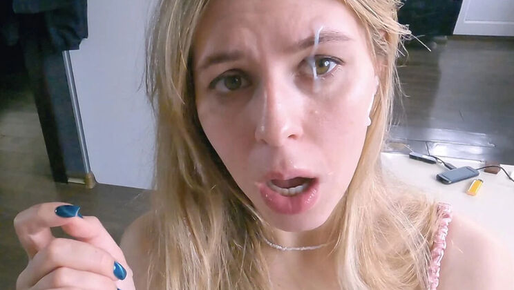 Milfetta Gets Huge Facial - Sperm Drips From Her Eyelashes in POV Blowjob