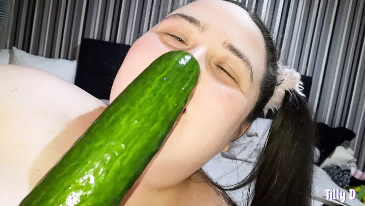 Tilly D's Fat Pussy Cumming Closeup ASMR with Cucumber Insertion
