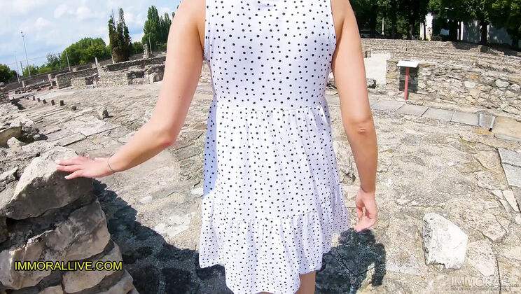 Busty Blonde Stepmom Titty Fucks Step Son at Roman Ruins - Big Tits MILF Learns New Trick!