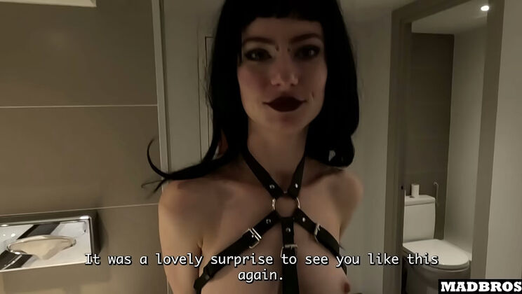 Skinny French Goth Girl Public Toilet Fuck with MrPover and Lucifera Bast