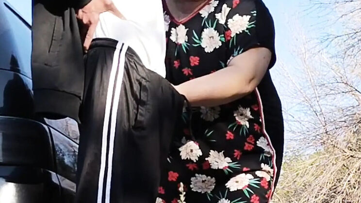 MILF Mother-in-Law Holds My Dick While I Pee & Sucks It Public Blowjob