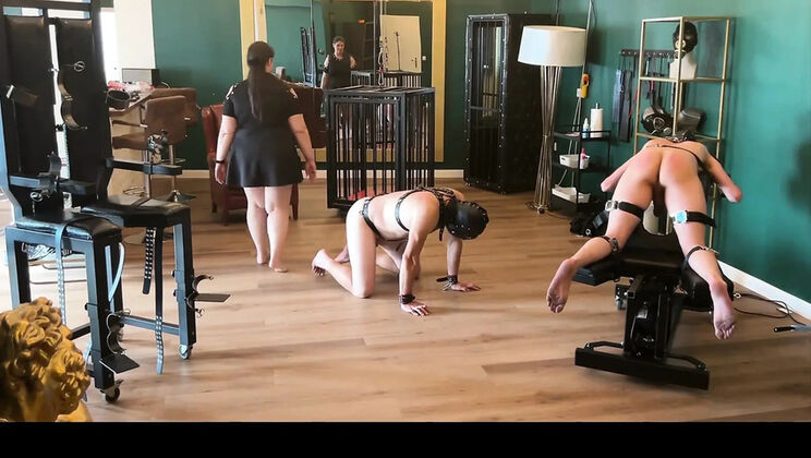 Foot Fetish MILF Domination: Cage Punishment & Humiliation for 2 German Slaves Part 1