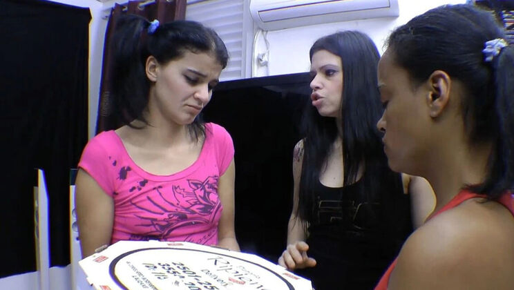 Sweet Stupid Girls Drink Pee and Eat Pizza - Lesbian Pissing Fetish HD
